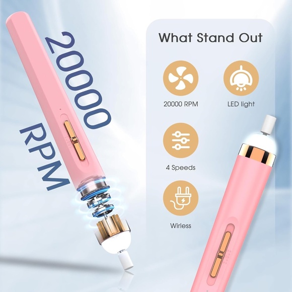 Pink Cordless Rechargeable Nail Drill With Light - Picture 2 of 5